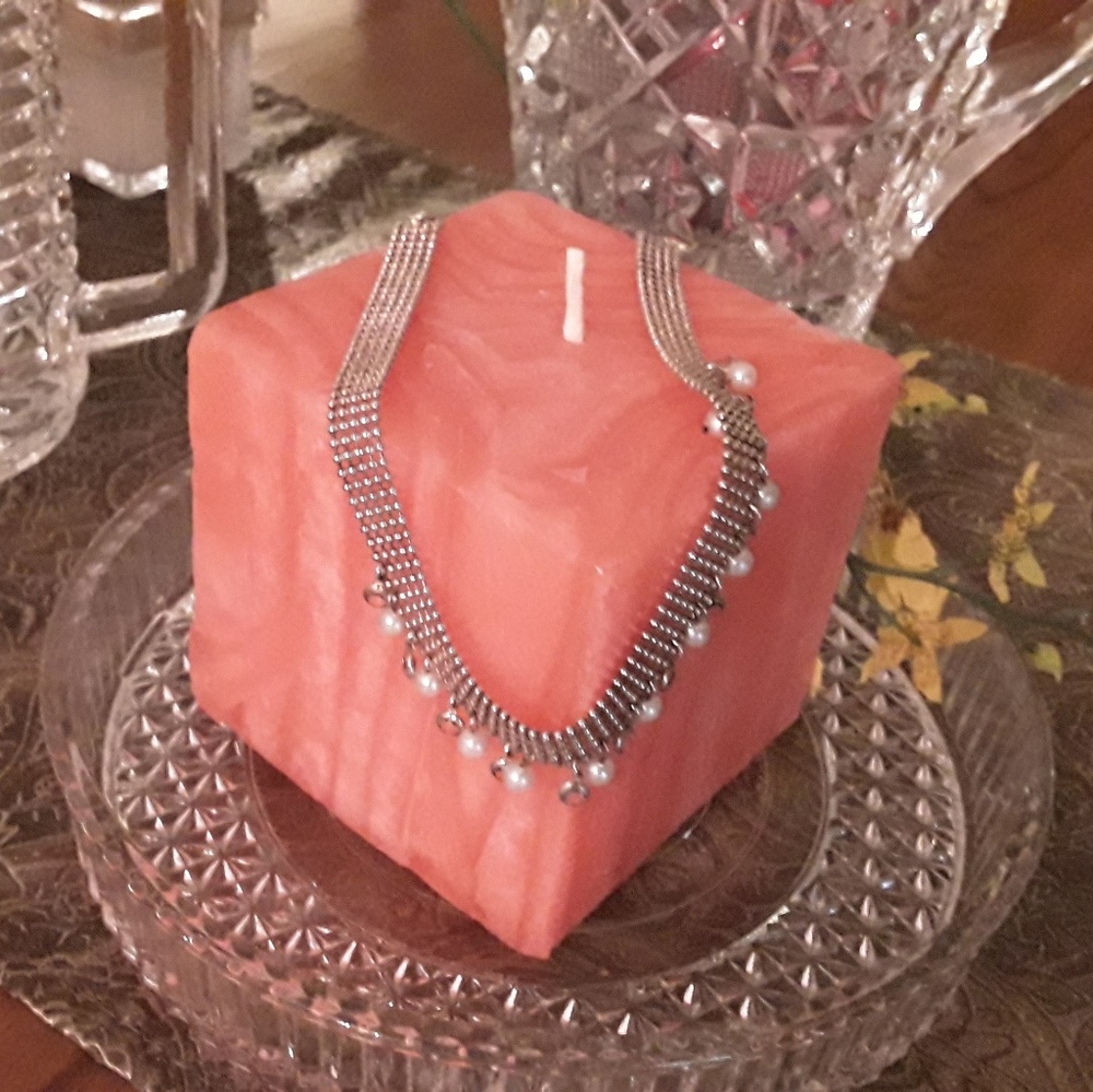 VTG 925 STERLING CRYSTAL & PEARL CHOKER 12/15 INCH
